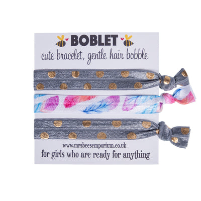 Grey & Rose Gold Hair Ties Boblets | Hair Band Bracelet | for Girls Women Teens | Party Favors