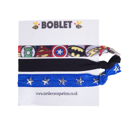 Superhero Boblets | Hair Band Bracelet | for Boys Men Girls Women Kids Teens | Ponytail Holders for Boys