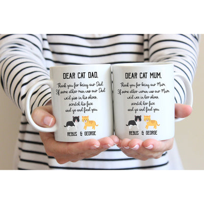 Personalized Cat Mom And Dad Mug Set | Gift for Cat Mum and Cat Dad | Secret Santa Christmas Present Xmas Gift