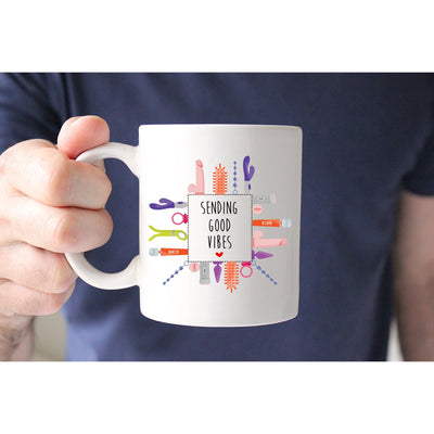 Sending Good Vibes Mug | Good Luck and Don't Fuck It Up | Available in Latte and Enamel Camping Mug Options