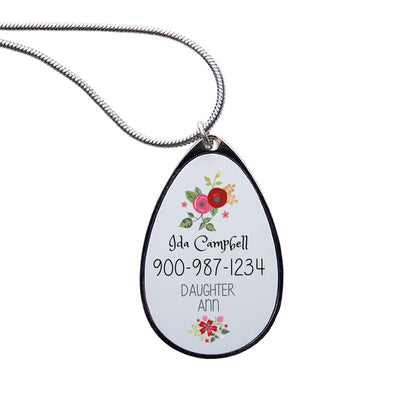 Personalised Dementia Necklace, Dementia Pendant Memory Loss Jewellery, ICE Pendant Necklace, Alzheimer's Forget Me Not Pendant Necklace