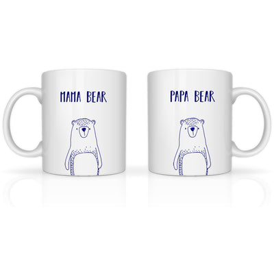 Mama and Papa Bear Mug Set | New Parents Gift | Enamel Latte Ceramic Mug Sets | New Mum New Dad