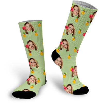 Tropical Photo Socks | Custom Printed Socks | Pineapple Face Socks | Funny Personalized Socks