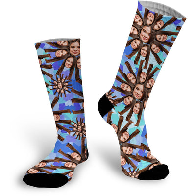 Trippy Socks Photo Socks | Blue Custom Printed Socks | Face Socks | Funny Personalized Socks