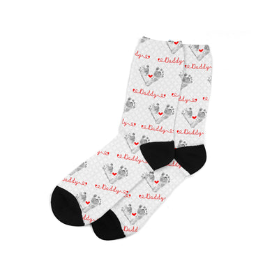 Following In Your Footsteps Daddy | Custom Face Socks | Personalized Photo Socks | Baby Footprint | I Love Daddy
