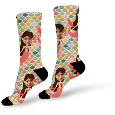 Mermaid Custom Face Socks | Personalized Photo Socks | Custom Socks for Girls