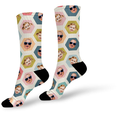 Pastel Hexagon Photo Socks | Custom Printed Socks |  Face Socks | Funny Personalized Socks
