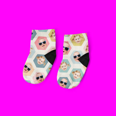 Pastel Hexagon Photo Socks | Custom Printed Socks |  Face Socks | Funny Personalized Socks