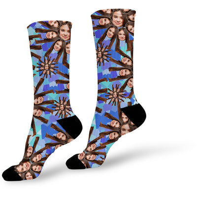 Trippy Socks Photo Socks | Blue Custom Printed Socks | Face Socks | Funny Personalized Socks