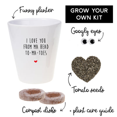 To-Ma-Toes Planter | Plant Growing Kit | Foodie Gifts | Funny Plant Pot | Radish Seeds | Windowsill Salad | Vegan Gift Idea